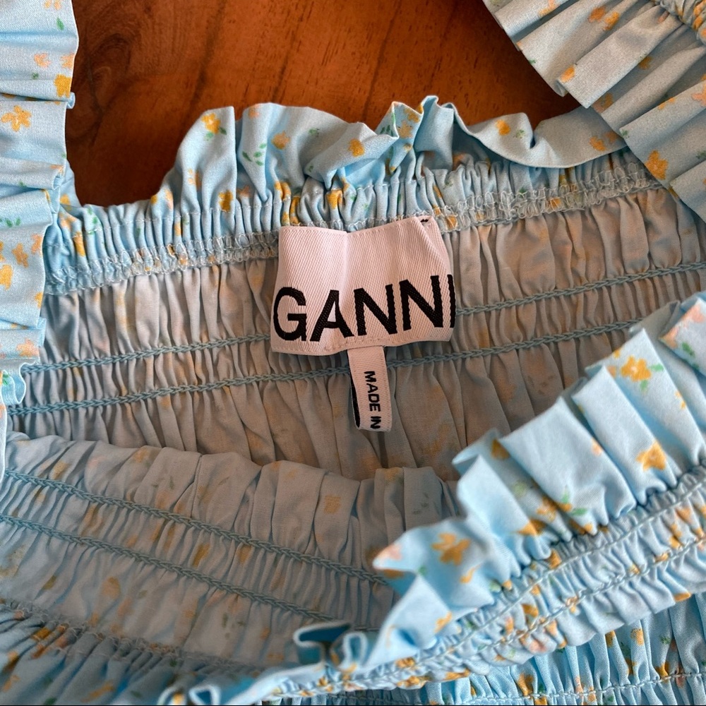 GANNI CORYDALIS BLUE PRINTED POPLIN MINI DRESS 8 - Picture 14 of 16